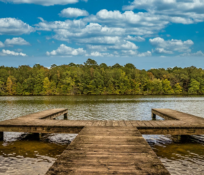 Boat Moored At Floating Lake Dock System